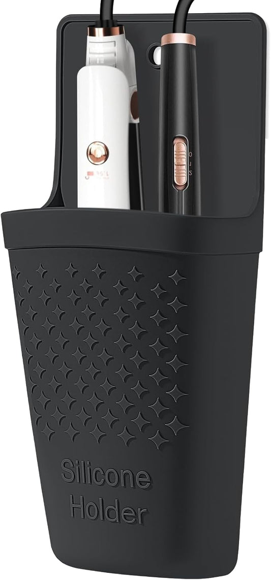 ZAKRA Curling Iron Holder,Heat Resistant Silicone Holder for Flat Iron,Hair Straightener,Hot Hair Tools,Vanity Accessories Organizer.(Black)
