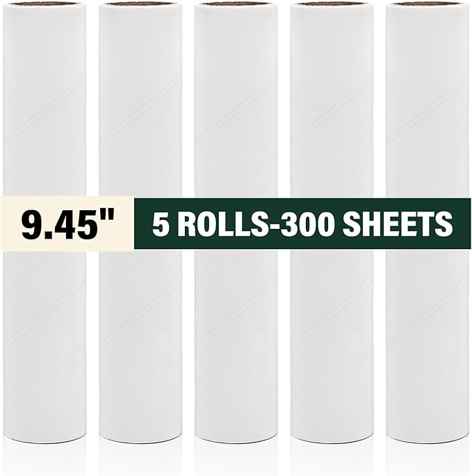 Lint Roller Refills 9.45” Large Lint Roller Refill (5 Rolls-300 Sheets) Sticky pet Lovers lint Roller Refill for Cleaning Carpets, Floor, Clothes, Pet Hair