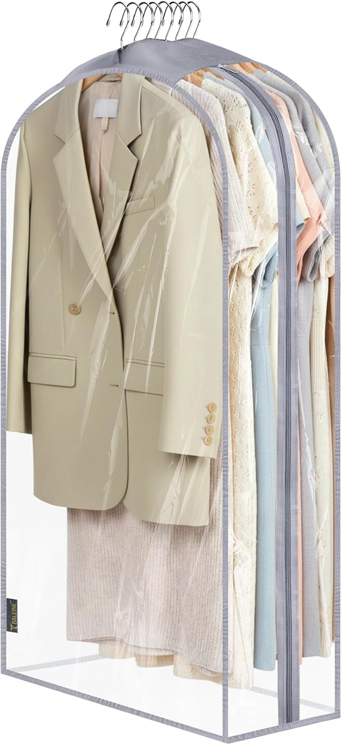BALEINE 40'' Clear Garment Bags for Hanging Clothes, 10.5'' Wide PEVA Suit Bag for Closet Clothes Dresses Coat (Clear, 1PK)