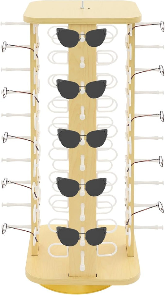 40 Pairs Glasses Rack, 360° Rotating Sunglasses Display Rack, 4-Sided Eyeglasses Storage Organizer, Eyewear Holder, Commercial Sunglasses Display Stand, Log Color