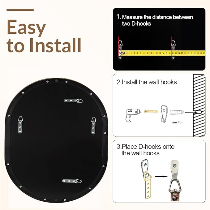 ANDY STAR 30x36'' Oval Mirror, Black Oval Mirror Pill-Shaped Design in Stainless Steel Metal Frame for Bathroom, Entryway, Living Room, Contemporary 1" Deep Wall Mount Vertical or Horizontal