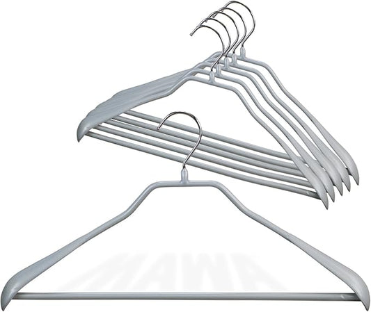 Mawa by Reston Lloyd BodyForm Series Non-Slip Space-Saving Clothes Hanger with Bar for Pants, 16-1/2", Style 42/LS, Set of 6, Silver