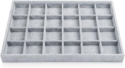 Oirlv 24 Grid Ice Velvet Jewelry Drawer Organizer Tray Stackable Jewelry Trays Removable Dividers for Rings Earring Storage Display