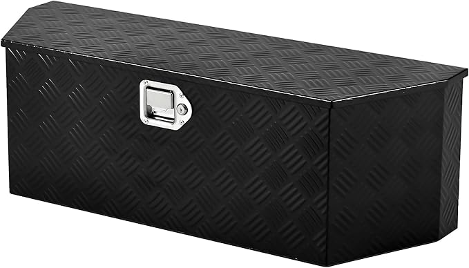 Garvee 36 in Aluminum Utility Trailer Tongue Tool Box Wide Utility Trailer Tongue Box RV Storage OrganizerTrailer Storage Toolbox With Lock & Keys Black, 5 Bar Tread (36 in X12 in X12 in)
