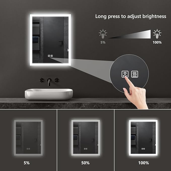 APRILSOUL 24x32 Inch LED Mirror for Bathroom, Led Vanity Mirror with Front and Backlit, 3 Color Lights, Memory Function, Anti-Fog and Dimmable Light (Horizontal/Vertical)
