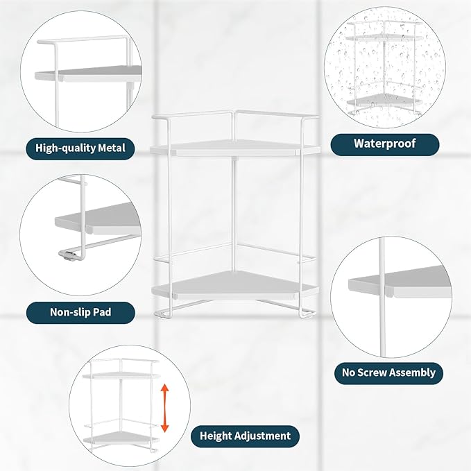 2-Tier Bathroom Counter Organizner, Bathroom Organizers and Storage for Bathroom, Kitchen Counter, Corner Storage Shelf for Bedroom, Storage, Makeup, Skincare, Perfume (White)