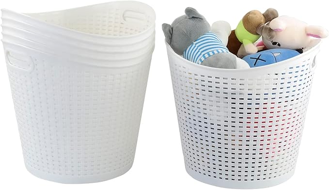 6-Pack 30 L Plastic Laundry Hamper, Large Plastic Storage Basket, White