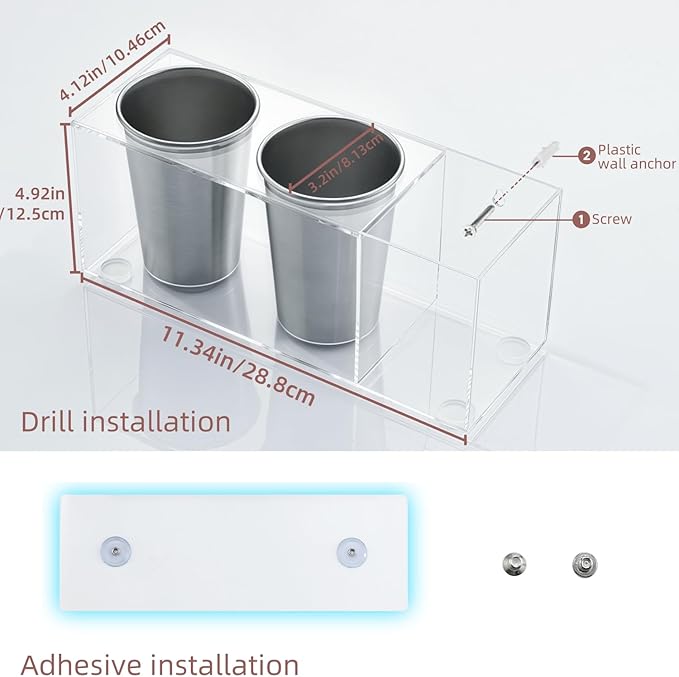 Hair Tool Organizer, Hot Tools Organizer Countertop/Wall Mount, Thick Acrylic Hair Tools Organizer with Anti-Slip Steel Cups, Hair Tool Holder for Bathroom & Vanity Storage UEMUSI