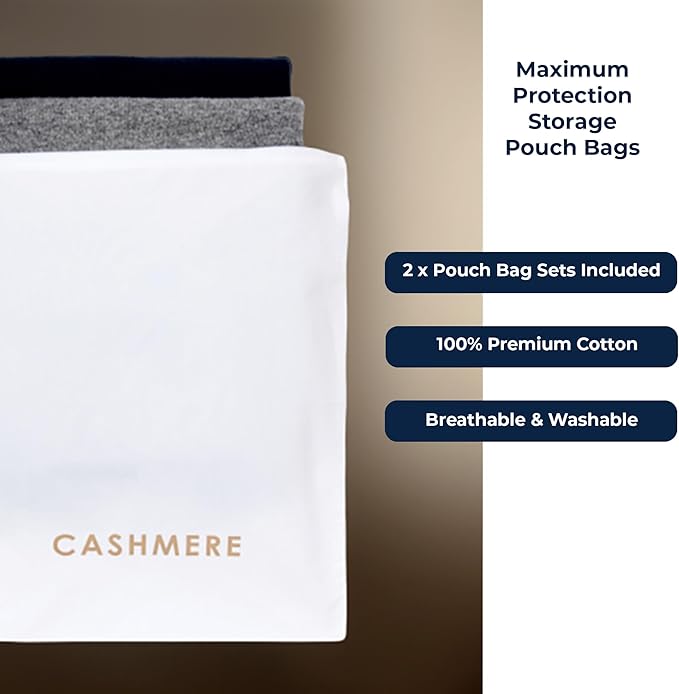 Cashmere Wool Sweater Storage Bag Pouch Set with integrated Cedar Wood