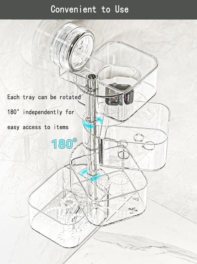 4-Layer Rotating Transparent Suction Cups Wall Mounted Organizer for Small Items,Bathroom Holder for Trinkets Hairpin Q-Tips mini beauty sponges (4-Tier-Clear, M)