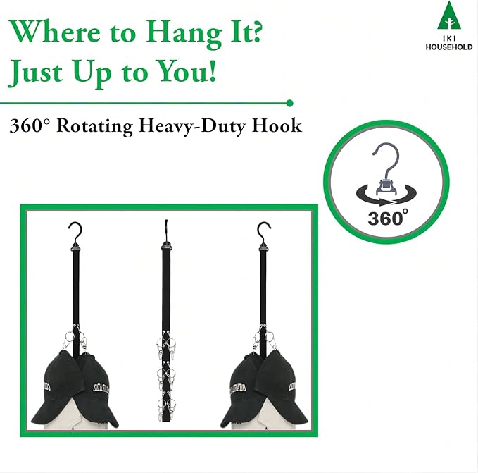 IKI Hat Organizer for Baseball Caps - Holder Closet 2Pack Each 16 Premium Clips, Good Hangers Rod, Display Wall Mount, Easy Storage Racks and Hats, Black