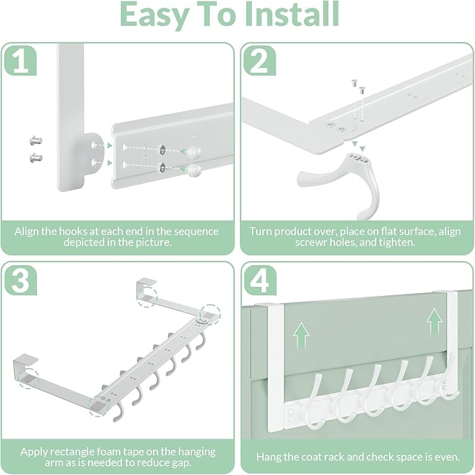 Over The Door Hooks with 6 Hooks for Hanging-Space-Saving,Over The Door Hanger,Over The Door Towel Rack,Towel Hanger for Bathroom,Guaranteed Quality & Compressed Packaging (2, White-Unassembled)