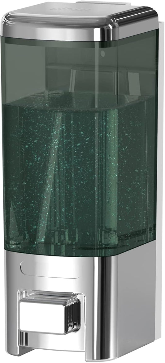 Wall Mount Manual Soap Dispenser, 17oz/500ml Large Capacity Kitchen Bathroom Hand Soap Dispenser, Commercial Refillable Shampoo Shower Gel Lotion Dispenser, Chrome&Brown