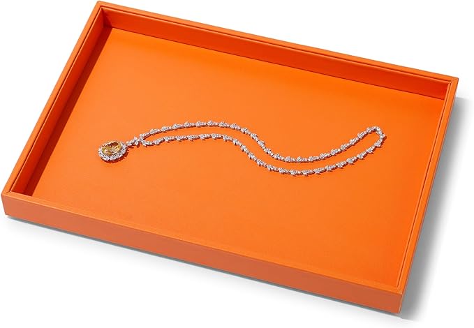Orange Leather Jewelry Tray Stackable Jewelry Drawer Organizer Trays Necklace Bracelet Holder Watches Storage (Orange)