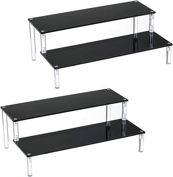 BYCY 2 Pack 2-Tier Black Acrylic Display Stand Display Shelf for Dessert Jewels Figurines, Cupcake Stand - 2 Pack ( 12" * 6.9" * 4.25" )