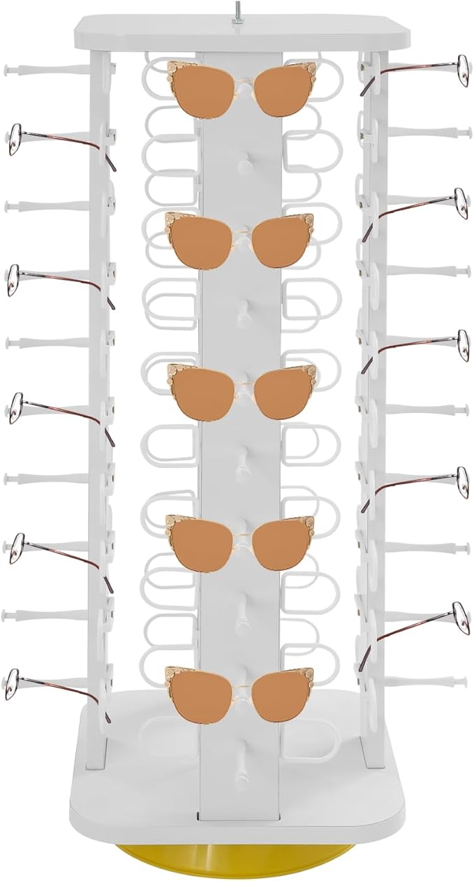 40 Pairs Glasses Rack, 360° Rotating Sunglasses Display Rack, 4-Sided Eyeglasses Storage Organizer, Eyewear Holder, Commercial Sunglasses Display Stand, White