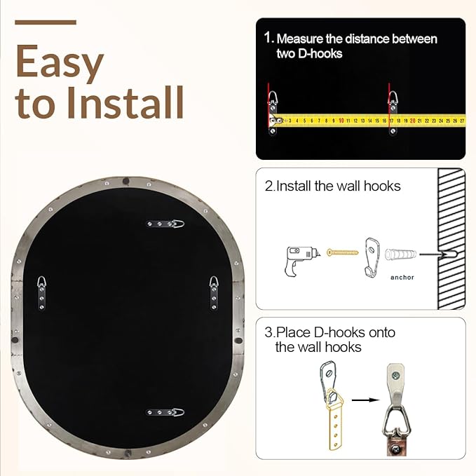 ANDY STAR 30x36'' Oval Mirror, Chrome Oval Mirror Pill-Shaped Design in Stainless Steel Metal Frame for Bathroom, Entryway, Living Room, Contemporary 1" Deep Wall Mount Vertical or Horizontal