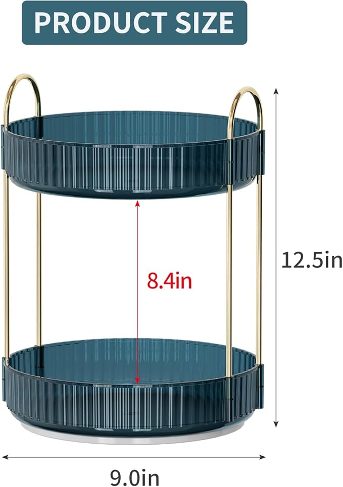 360 Rotating Makeup Organizer for Vanity, Bathroom Countertop Organizer Spinning Perfume Organizer, High-Capacity Cosmetic and Skincare Dresser Make Up Holder Rack (2 Tiers, Blue)