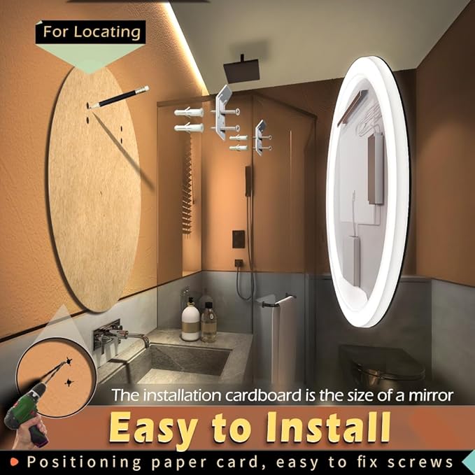 KWW Round Mirror Bathroom LED Lighted Mirror, Illuminated Dimmable Anti-Fog Wall-Mounted Makeup Vanity Mirror with Lights (39.5" L x 39.5" W)