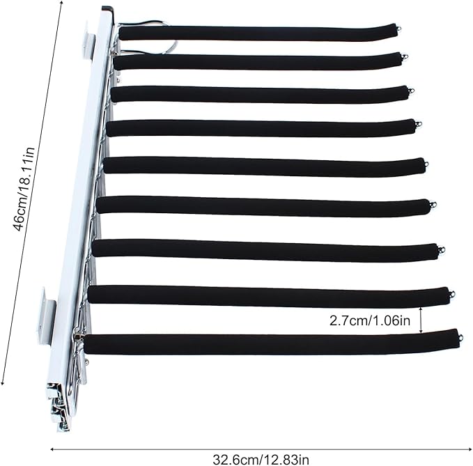 9 Arms Steel Slide Out Pants Rack Closet Pants Hanger Bar Pull Out Trousers Rack Tie Belts Scarf Racks, Wardrobe Clothes Organizers Rail Pull Out Closet Storage Rod-(Right Side Mounts)