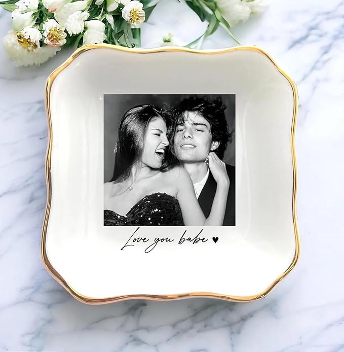 Chillever Custom Photo Ring Dish, Personalized Jewelry Holder, Picture Trinket Tray, Engagement Gift for Her, Wedding Keepsake Jewelry Dish, Memorial Gifts, Custom Couple Portrait Keepsake 3