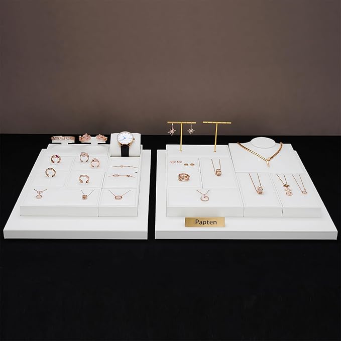 Necklace Stand PU Leather Display Holder Organizer White Jewelry Showcase