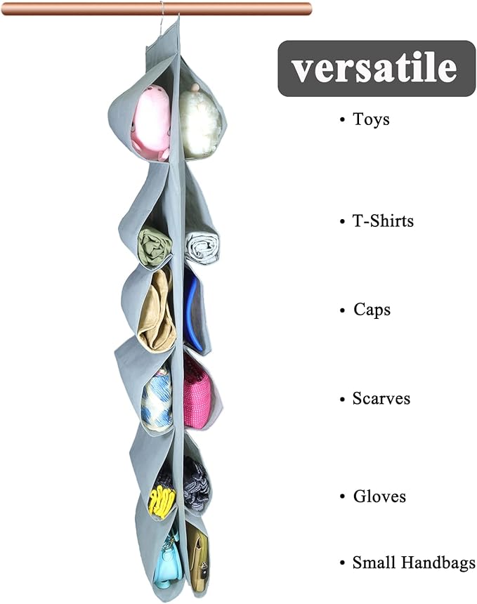 2 Pack 12 Large Pockets Hanging Shoe Organizer for Closet with Roating Hanger for Storage Mens Shoes,Kids Clothes,Also can used as Travel shoe rack hanging,Grey