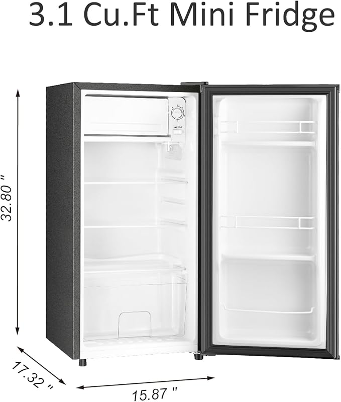 3.1 Cu.Ft Mini Fridge with Freezer, Single Door Mini Refrigerator, 5 Settings Temperature Adjustable, Compact Refrigerator for Apartment,Dorm, Office, Bedroom