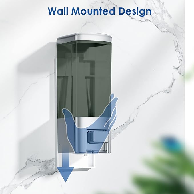 Wall Mount Manual Soap Dispenser, 17oz/500ml Large Capacity Kitchen Bathroom Hand Soap Dispenser, Commercial Refillable Shampoo Shower Gel Lotion Dispenser, Chrome&Brown