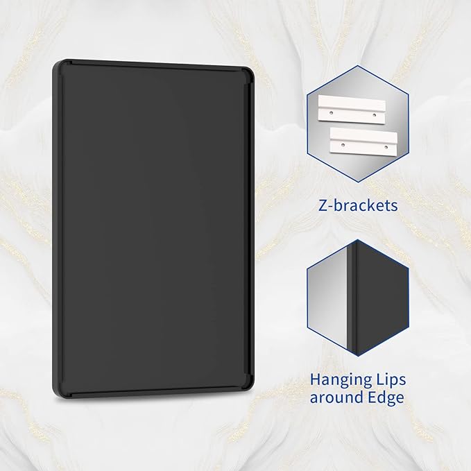 WEER Black Bathroom Mirror for Wall, 40X24 Inch Matte Black Mirror, Rectangular Black Metal Framed Vanity Mirror with Tempered Glass, Rounded Corner, Anti-Rust (Horizontal/Vertical)