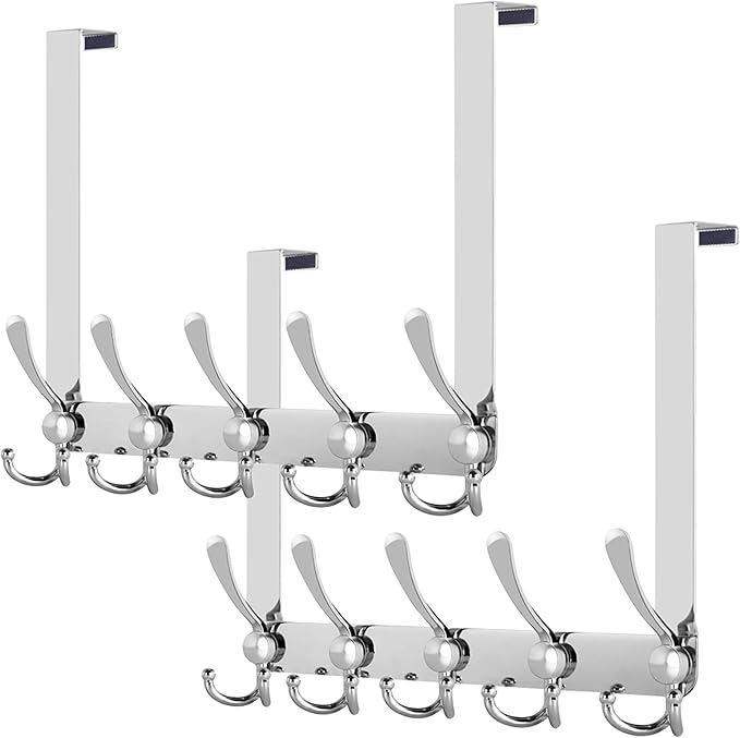 WEBI Over The Door Hooks,Triple Hooks for Hanging,Door Hanger,Over The Door Towel Rack,Door Coat Hanger Coat Rack for Clothes,Behind Bathroom,Chrome,2 Packs