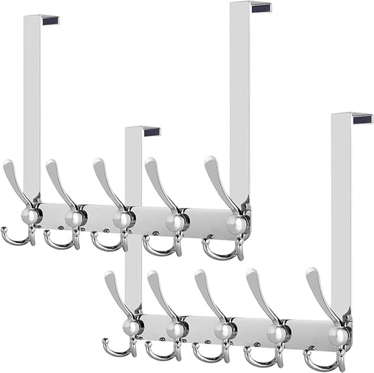 WEBI Over The Door Hooks,Triple Hooks for Hanging,Door Hanger,Over The Door Towel Rack,Door Coat Hanger Coat Rack for Clothes,Behind Bathroom,Chrome,2 Packs