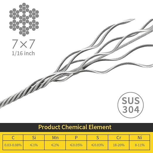 1/16 Wire Rope, 304 Stainless Steel Cable, Aircraft Cable, Steel Wire, 328FT with 150Pcs Crimping Sleeves, Clothes Line Wires, Trellis Wire, 7x7 368lbs Breaking Strength