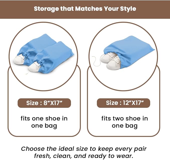 LFH Cotton Rich Shoe Storage Bags with Drawstring, Breathable Reusable Organizer, Perfect For Travel, Dorm, Hotel, College, Gym, Easy to Carry, Machine Washable 12"x17" (Pack of 2) - Sky Blue