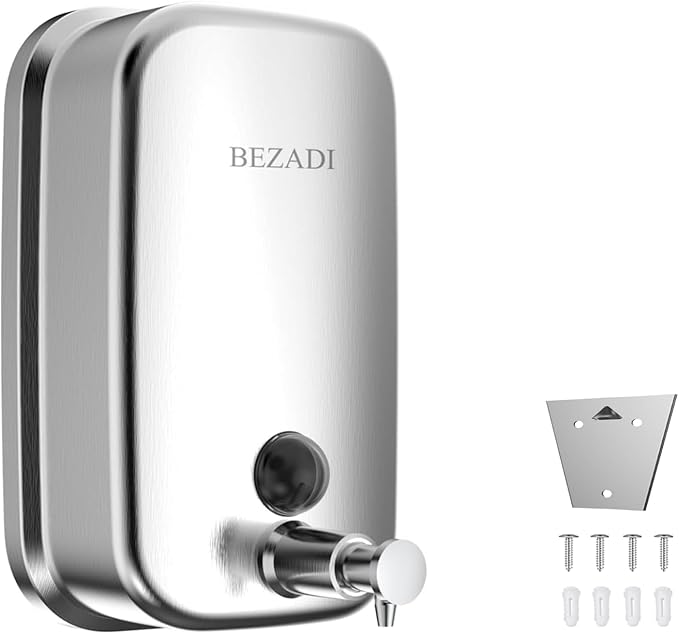 Commercial Soap Dispenser Stainless Steel Wall Mount for Bathroom and Kitchen with Premium Anti-Leak Pump and Corrosion-Proof Lining 17oz/500ml 8182