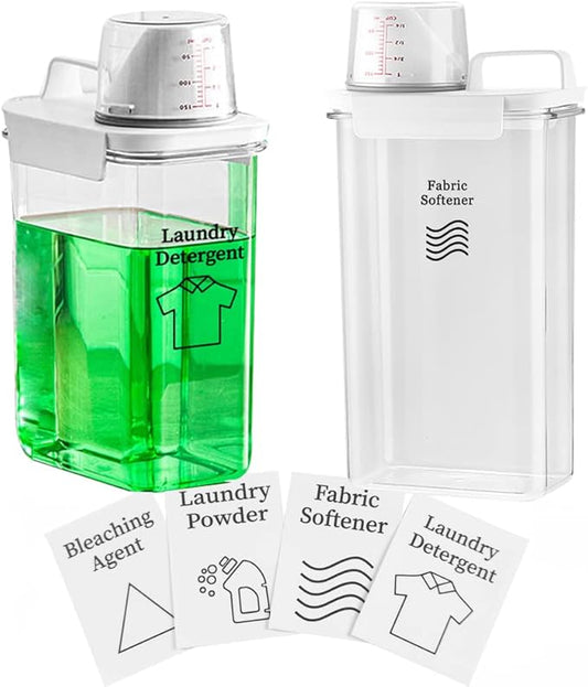 [2 Pack] Laundry Detergent Dispenser for Laundry Room Organization and Storage,78 Oz Laundry Soap Dispenser,Liquid Laundry Detergent Dispenser with 4 Removable Labels,BPA Free & PET Plastic, Clear