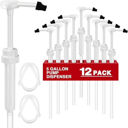 12 Pcs 5 Gallon Pump Dispenser 38-400 1 oz Dispenser Pump for Large Gallon Bucket with 50cm Extended Tube, Cap to Avoid Dripping, Great for Shampoo, Conditioner, Bleach Liquid, Laundry, Detergent, Oil