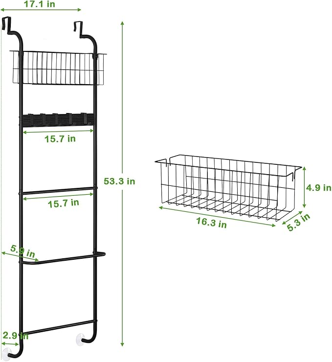 Over The Door Towel Rack 5 Tier Over The Door Towel Bar with Hooks Metal Towel Hanger for Bathroom Towel Holder Over Door with Basket for Bathroom Bedroom (Black)