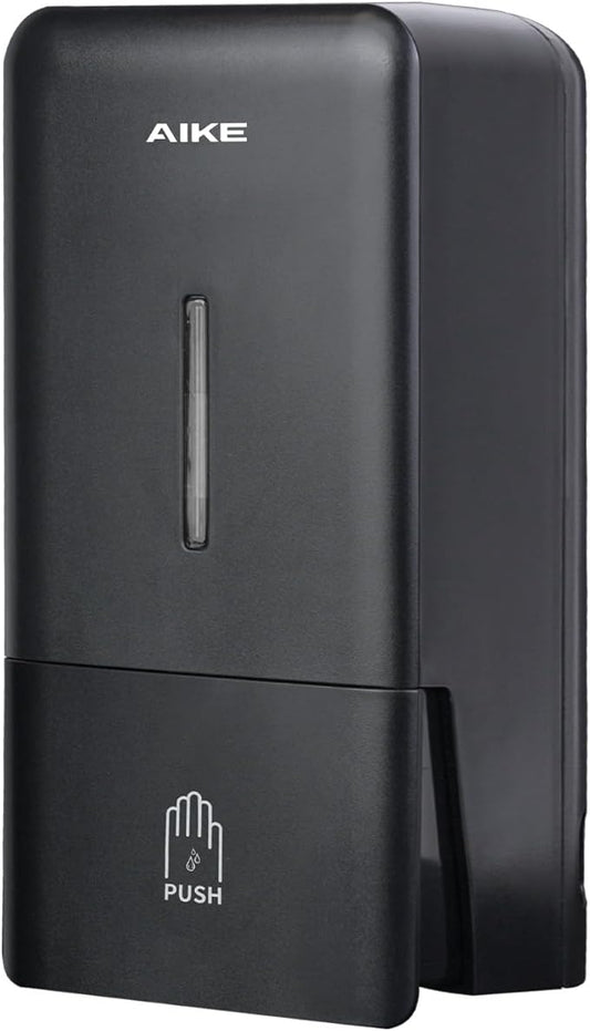 AIKE Wall Mount Liquid Soap Dispenser for Commercial Bathroom 27oz Large Capacity Manual Push Pump Black