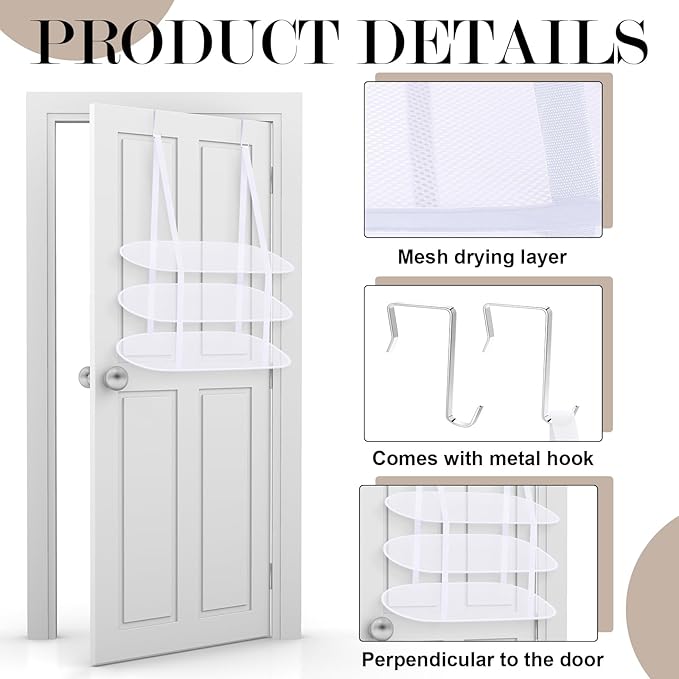 2 Pack 3 Tier Over The Door Folding Drying Rack Sweater Drying Rack 26.5" x 34.5" Flat Room Organization Dryer Racks for Laundry Perfect for Small Spaces Apartments Dorm Rooms and Bathrooms (White)