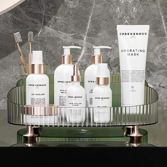 Makeup Perfume Organizer, Vanity Tray, Cosmetic Skincare Tray, Countertop Organizer for Bathroom, Clear