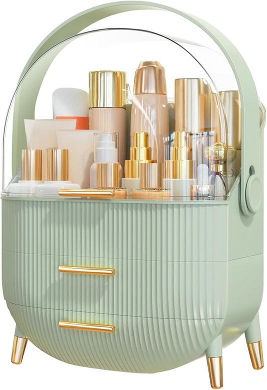 Makeup Organizer Skincare Organizers - Cosmetic Display Cases with Transparent Cover, SkinCare Organizers for Bathroom Countertop, Bedroom Vanity Desk, Lipstick Organizer, Green