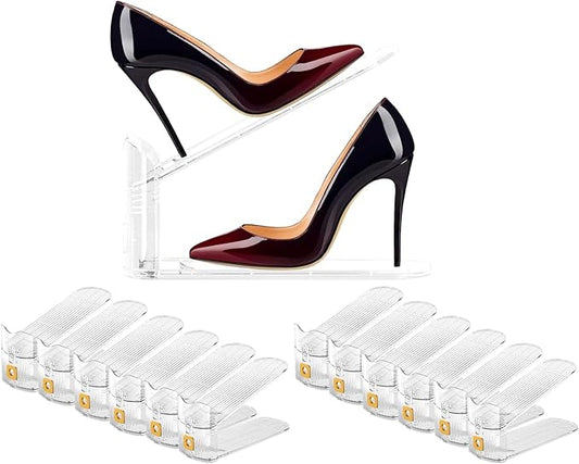 12 Pack Shoe Slot Organizers Clear Shoe Stacker Organizer for Closet Shoe Holder Space Saver Rack Storage for Closet (Clear, 12Pack)