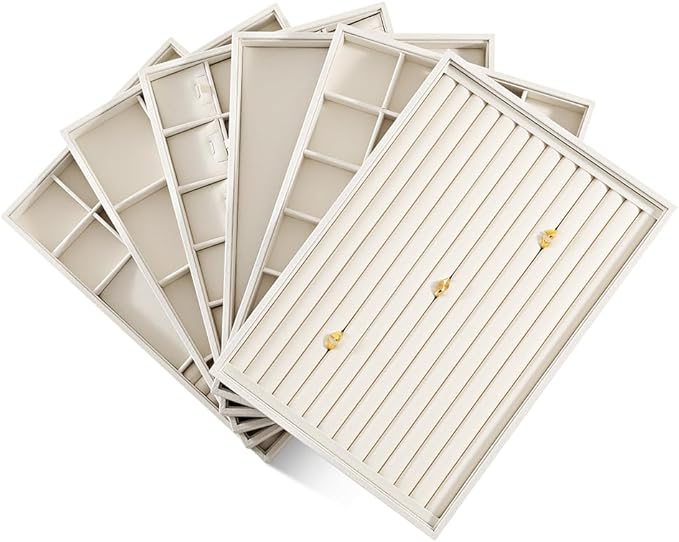 Linen 12 Grid Stackable Bangle Storage Tray, Bracelet Watch Display Tray, Jewelry Shop Counter Showcase Table Top Organizers, Makeup Table Drawer Insert Jewelry Tray