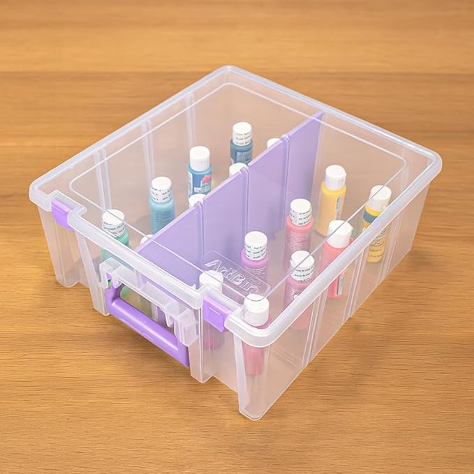 ArtBin Super Satchel Double Deep Compartment Box with Purple Accents in a 3 Pack - Art Storage with 8 Removable Compartments, Smart Closure for Craft Supplies (Purple - Pack of 3)