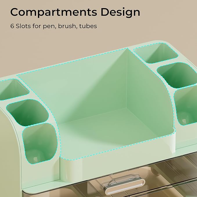 Makeup Organizer for Vanity with 2 Large Drawers, Cosmetic Display Case with Brush Holders, Easy to Storage for Bathroom Countertop Skincare, Desk Office Supplies, Green