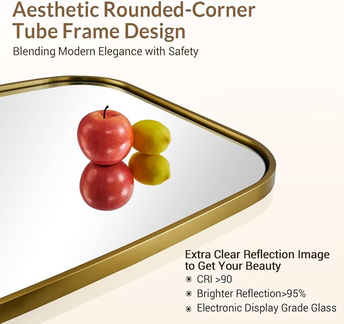 ANDY STAR Brushed Gold Oval Bathroom Mirror, 28x36 Inch Brass Oblong Mirrors for Wall, Modern Vanity Mirror in Stainless Steel Metal Tube Frame, Wall Mount Horizontal or Vertical