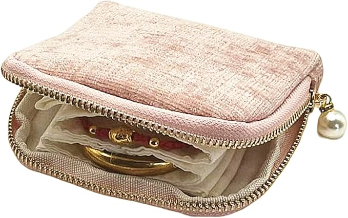 Small Travel Jewelry Case - Jewelry Travel Organizer Bag with Tassel Zipper for Bracelets, Necklaces, Bangles, Jewelry Organizer Storage Bag Gift for Women Girls - LJB002-Pink