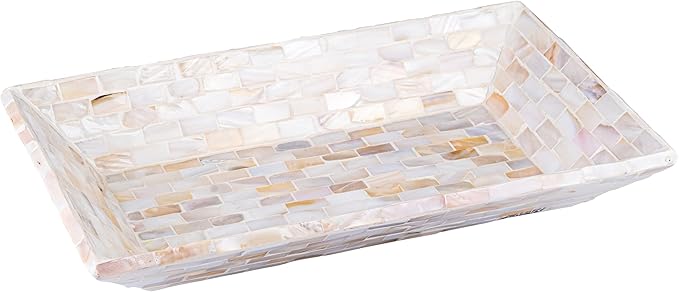 PEMAR 12"x7" Mother of Pearl Decorative Tray with Raised Edge for Coffee Table Perfume Living Room Kitchen Bathroom. Elegant Multipurpose Centerpiece Vanity, Fruit Display Serving Tray & Bowl