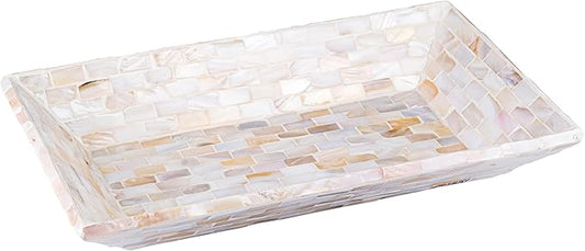 PEMAR 12"x7" Mother of Pearl Decorative Tray with Raised Edge for Coffee Table Perfume Living Room Kitchen Bathroom. Elegant Multipurpose Centerpiece Vanity, Fruit Display Serving Tray & Bowl
